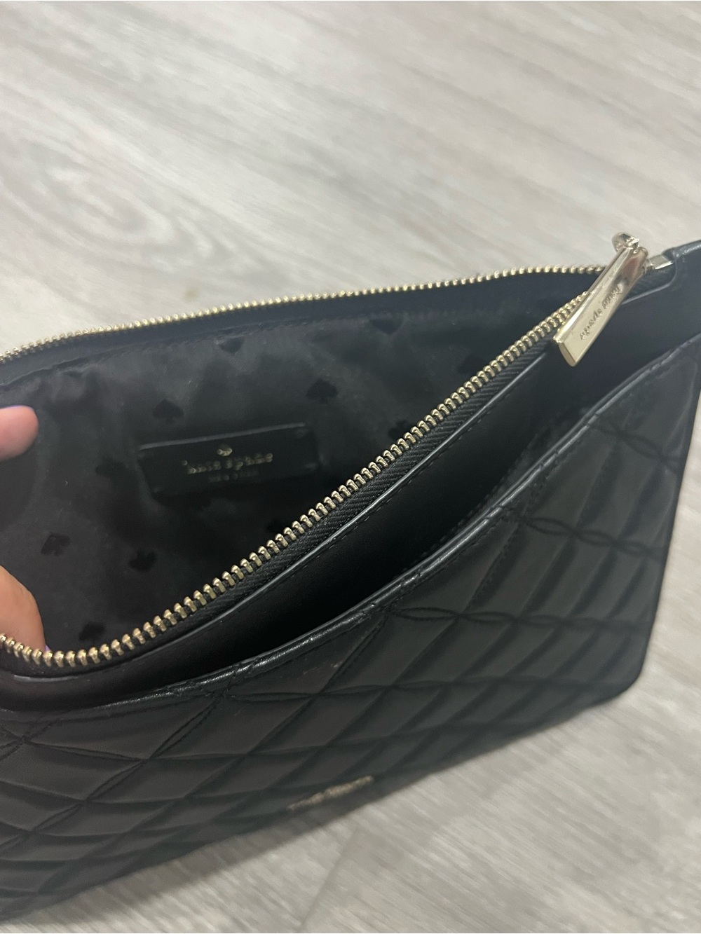 kate spade Black Quilted Leather Toiletry Pouch with Gold Logo - Picture 3 of 3